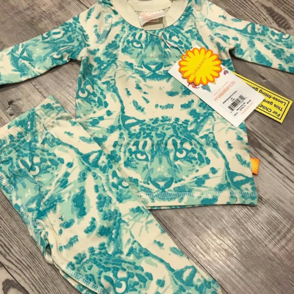 Masala Baby Organic Aqua Cat Camo Pajamas
